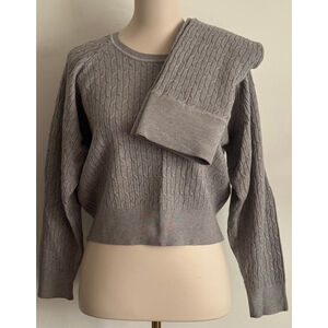 Women's Daisy Gray Cable Knit Crew Neck Sweater & Leggings Set L